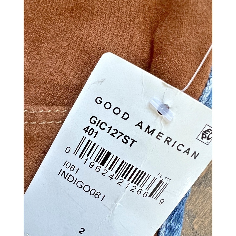 Nwt Good American Icon Mixed Media Denim & Faux Suede Pants In Indigo Western - Picture 9 of 11